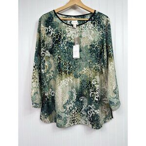 Chico's Blouse Top Women Chicos 1 Size M Round Neck Long Sleeve Multicolor NWT